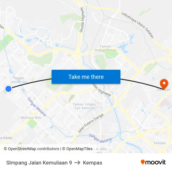 Slmpang Jalan Kemuliaan 9 to Kempas map