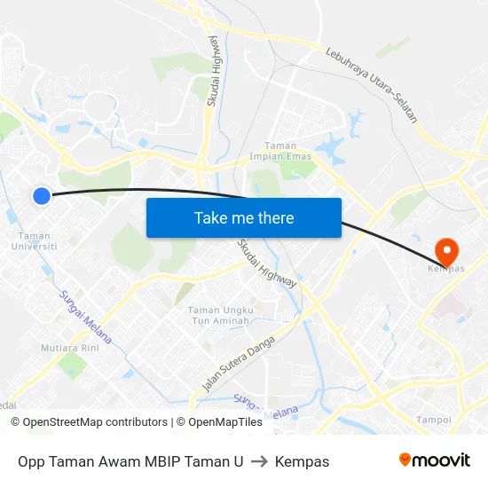 Opp Taman Awam MBIP Taman U to Kempas map