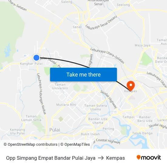 Opp Simpang Empat Bandar Pulai Jaya to Kempas map