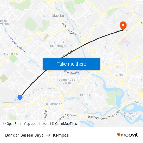 Bandar Selesa Jaya to Kempas map