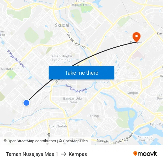 Taman Nusajaya Mas 1 to Kempas map