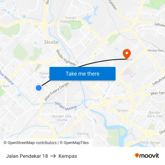 Jalan Pendekar 18 to Kempas map