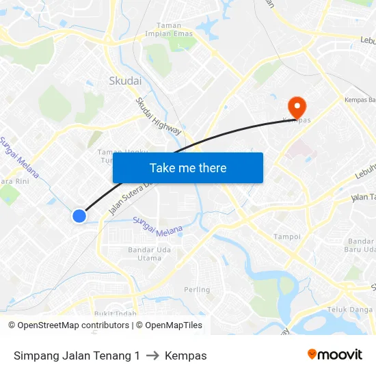 Simpang Jalan Tenang 1 to Kempas map