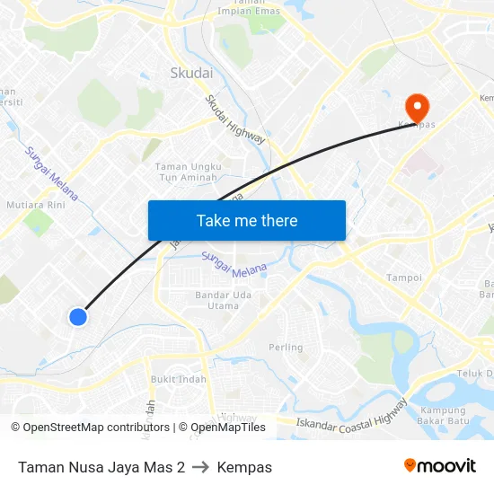 Taman Nusa Jaya Mas 2 to Kempas map