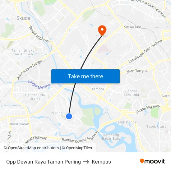 Opp Dewan Raya Taman Perling to Kempas map