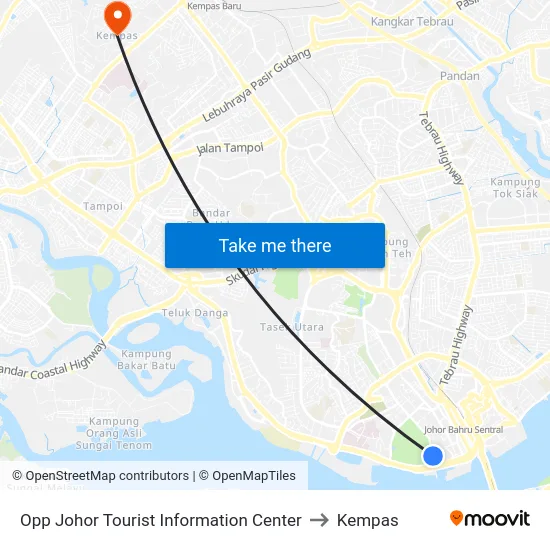 Opp Johor Tourist Information Center to Kempas map