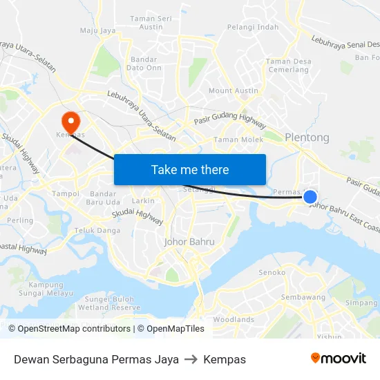 Dewan Serbaguna Permas Jaya to Kempas map