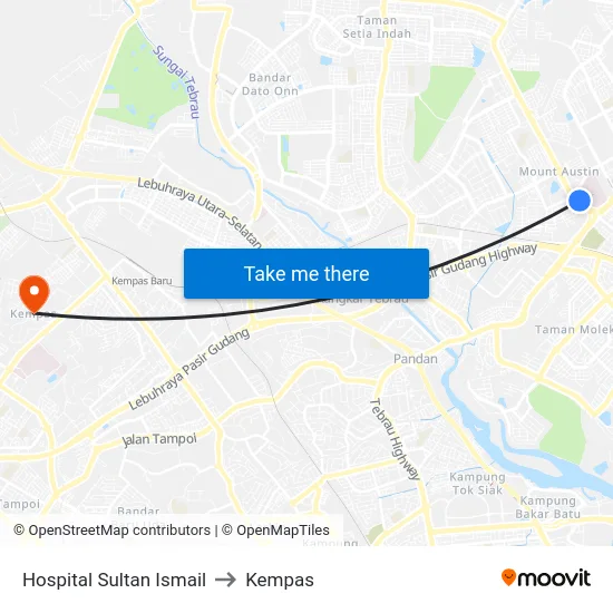 Hospital Sultan Ismail to Kempas map