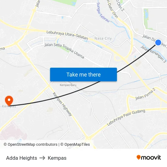 Adda Heights to Kempas map