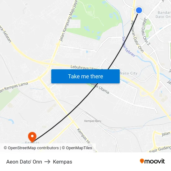 Aeon Dato' Onn to Kempas map