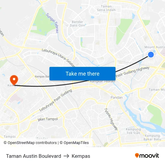 Taman Austin Boulevard to Kempas map