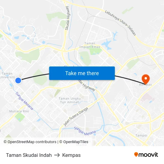 Taman Skudai Indah to Kempas map
