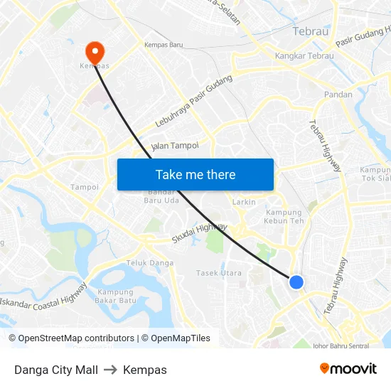 Danga City Mall to Kempas map