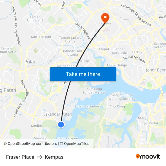 Fraser Place to Kempas map