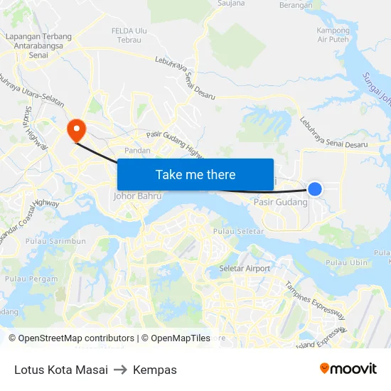 Lotus Kota Masai to Kempas map