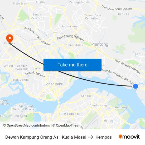 Dewan Kampung Orang Asli Kuala Masai to Kempas map