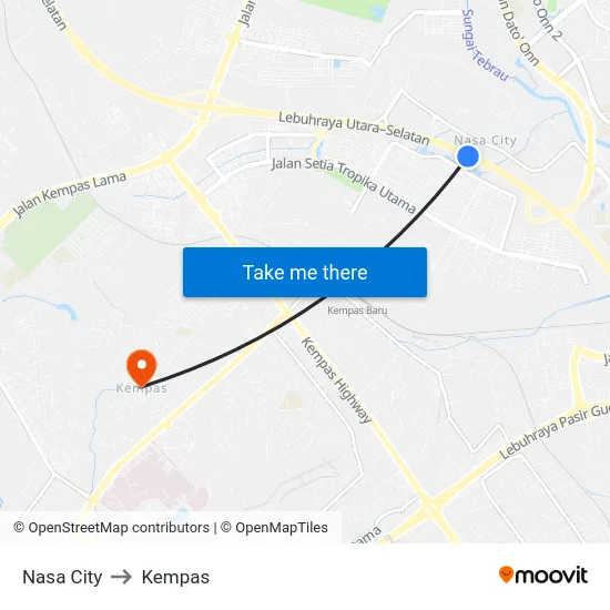 Nasa City to Kempas map