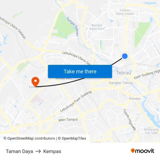 Taman Daya to Kempas map