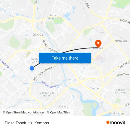 Plaza Tasek to Kempas map