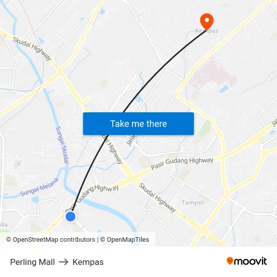 Perling Mall to Kempas map