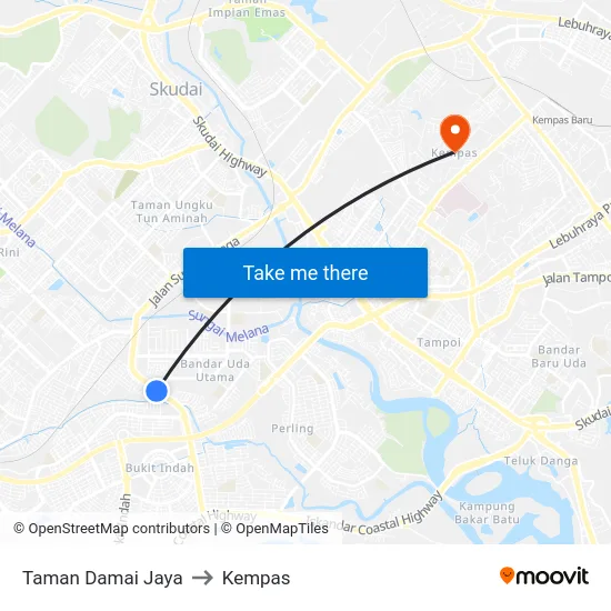 Taman Damai Jaya to Kempas map