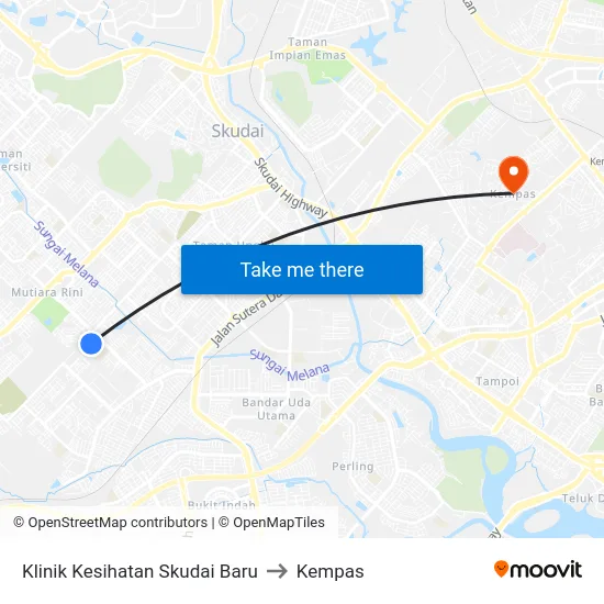 Klinik Kesihatan Skudai Baru to Kempas map