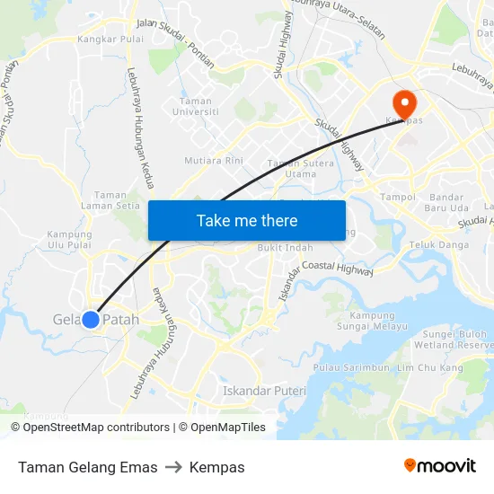 Taman Gelang Emas to Kempas map