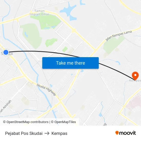Pejabat Pos Skudai to Kempas map