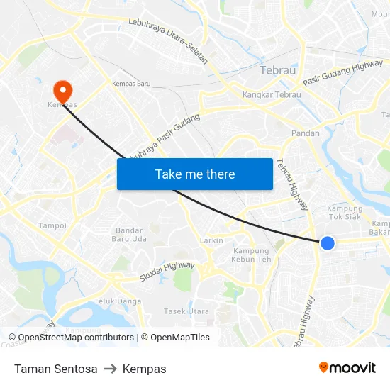 Taman Sentosa to Kempas map