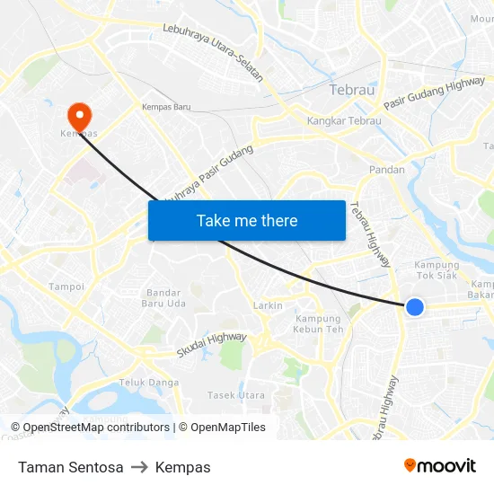 Taman Sentosa to Kempas map