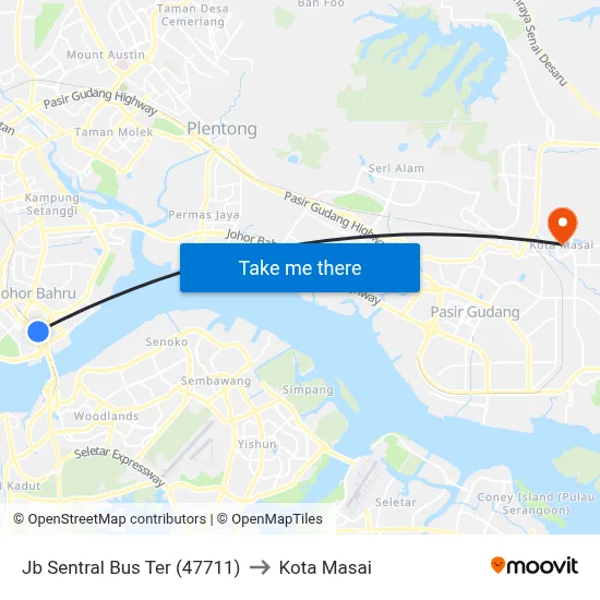 Jb Sentral Bus Ter (47711) to Kota Masai map