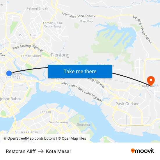 Restoran Aliff to Kota Masai map