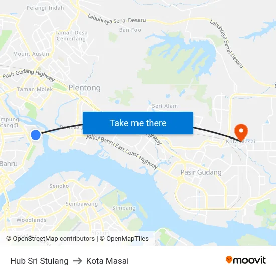 Hub Sri Stulang to Kota Masai map