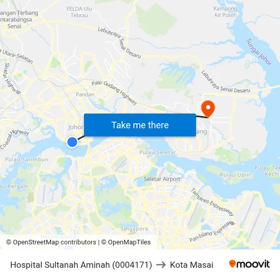 Hospital Sultanah Aminah (0004171) to Kota Masai map