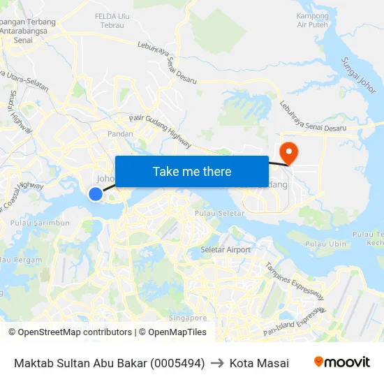 Maktab Sultan Abu Bakar (0005494) to Kota Masai map