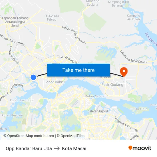 Opp Bandar Baru Uda to Kota Masai map