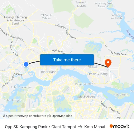 Opp SK Kampung Pasir / Giant Tampoi to Kota Masai map