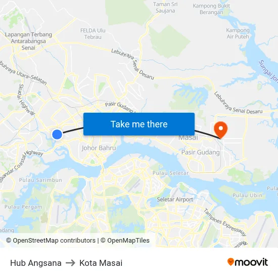 Hub Angsana to Kota Masai map