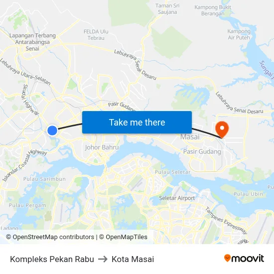 Kompleks Pekan Rabu to Kota Masai map