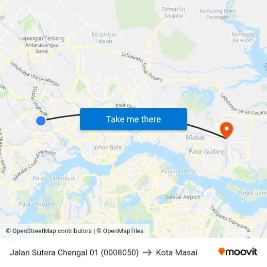 Jalan Sutera Chengal 01 (0008050) to Kota Masai map