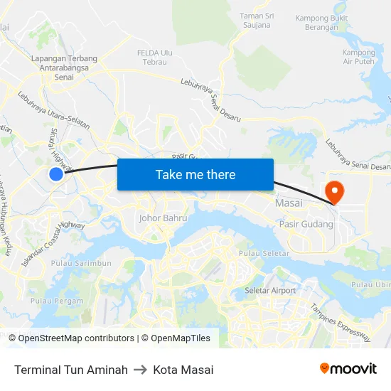 Terminal Tun Aminah to Kota Masai map