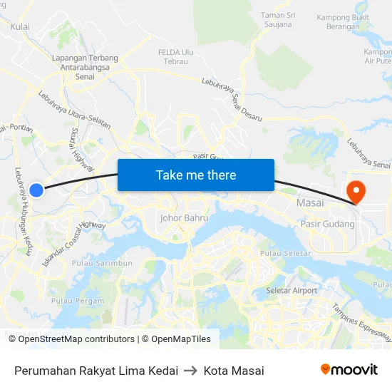 Perumahan Rakyat Lima Kedai to Kota Masai map