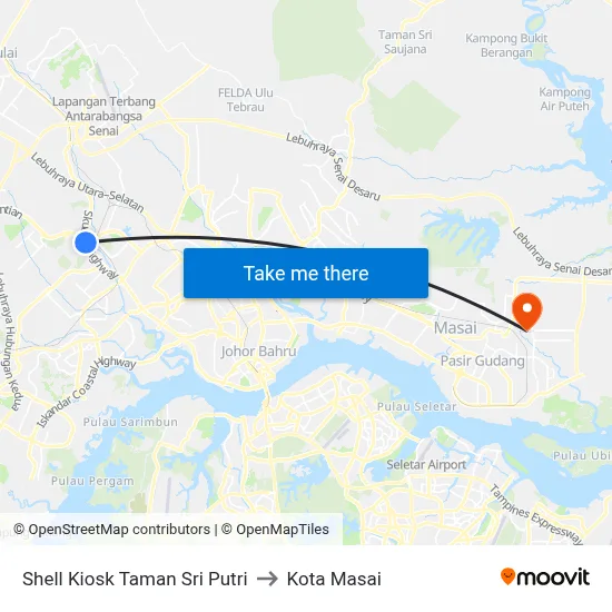 Shell Kiosk Taman Sri Putri to Kota Masai map