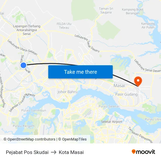 Pejabat Pos Skudai to Kota Masai map