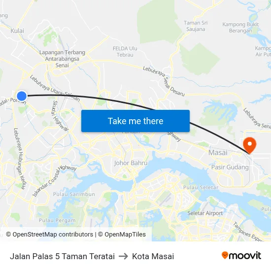 Jalan Palas 5 Taman Teratai to Kota Masai map