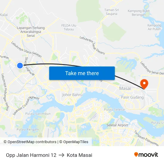 Opp Jalan Harmoni 12 to Kota Masai map
