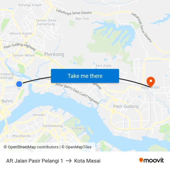 Aft Jalan Pasir Pelangi 1 to Kota Masai map