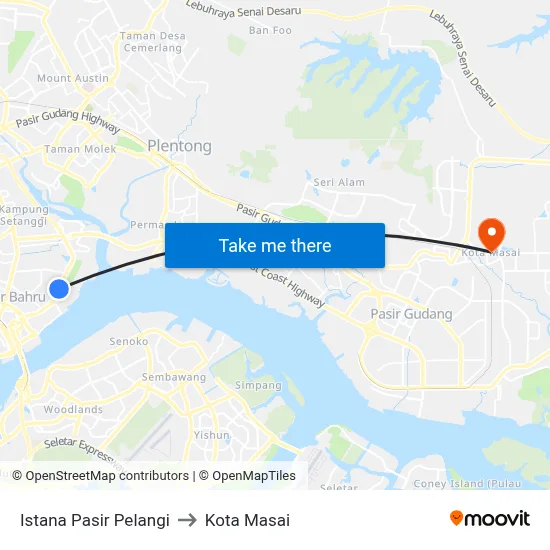 Istana Pasir Pelangi to Kota Masai map