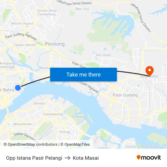 Opp Istana Pasir Pelangi to Kota Masai map