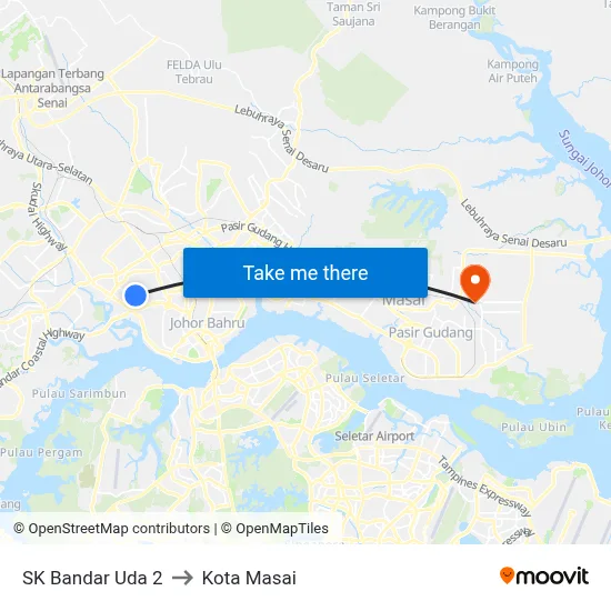 SK Bandar Uda 2 to Kota Masai map